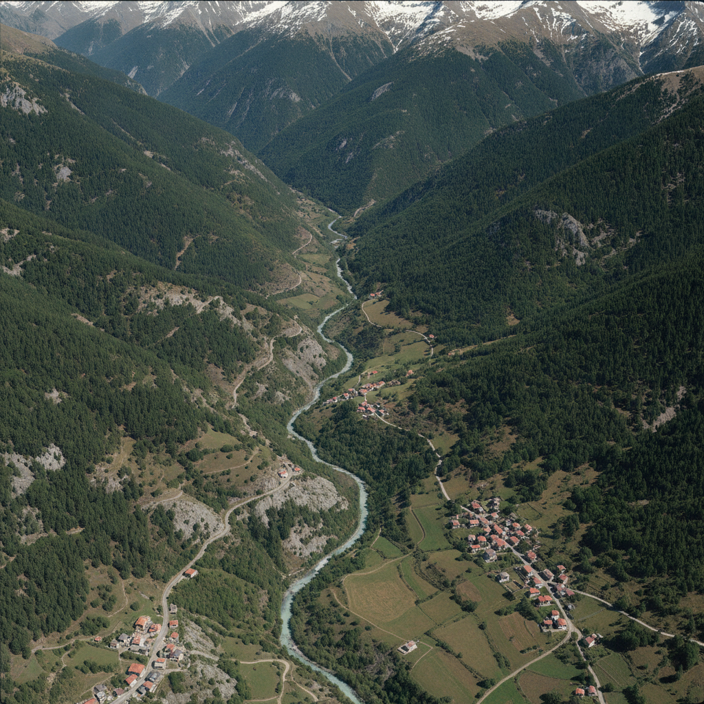 Vista aérea del Valle del Aragón en el Pirineo Aragonés con las localidades donde Cenarbe gestiona viviendas